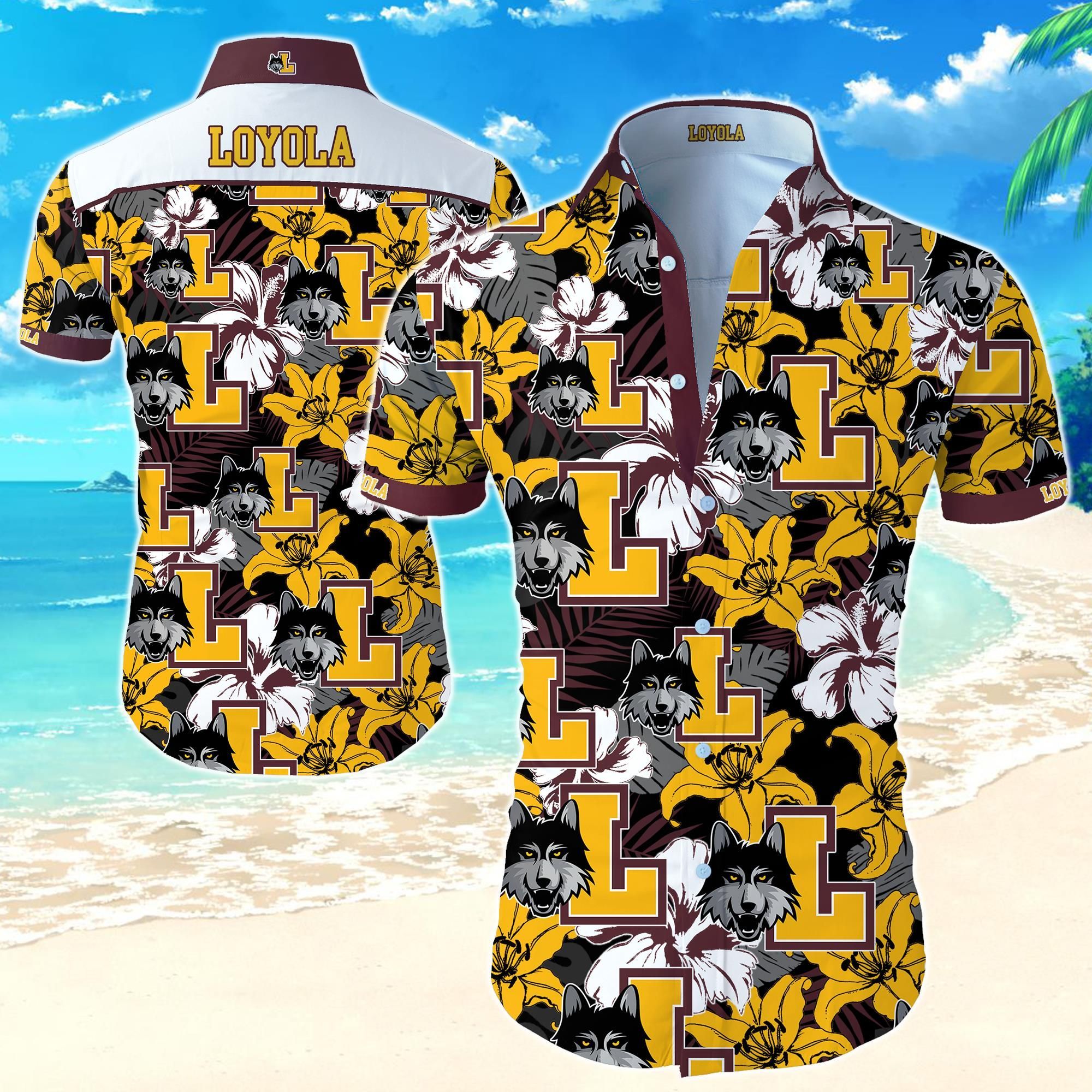 Loyola Ramblers Hawaii Shirt Summer Button Up For Men Beach Wear Short Sleeve Ha105062