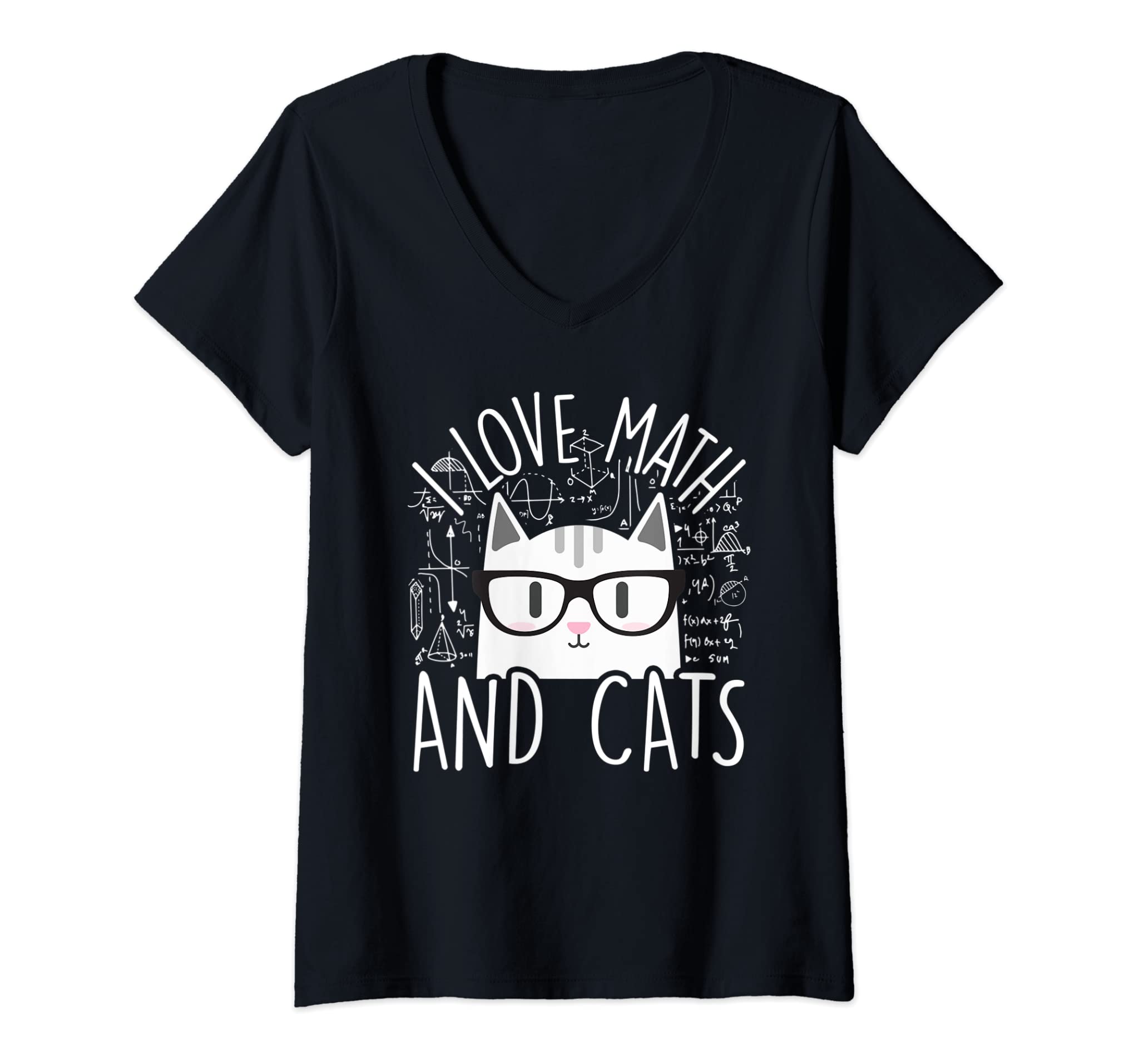 Womens I Love Math And Cats Cool Kitty Feline Cat Lover Gift V-Neck