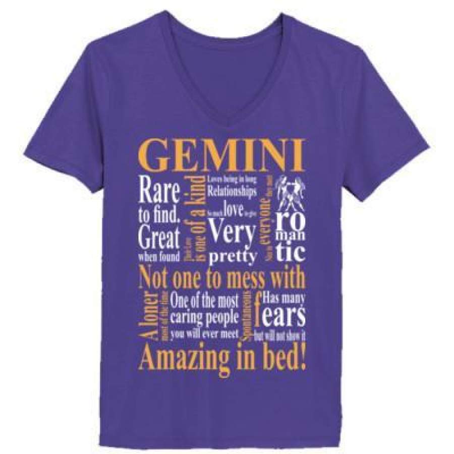 AGR Gemini Rare To Find Great When Found Not One To Mess With Amazing In Bed – Ladies’ V-Neck T-Shirt