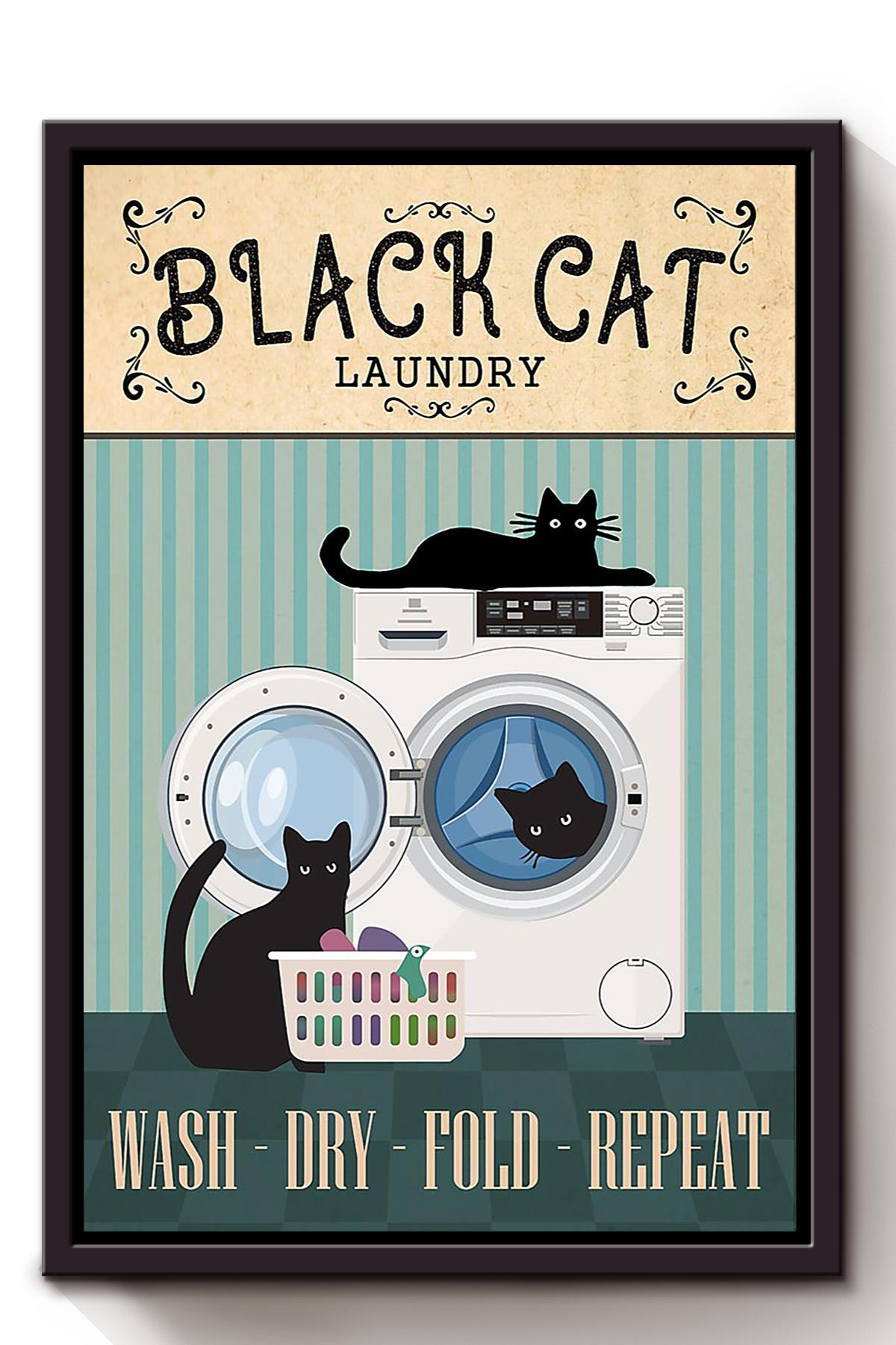 Black Cat Laundry Animal Wall Art Gift For Cat Lover International Cat Day Kitten Foster Framed Canvas