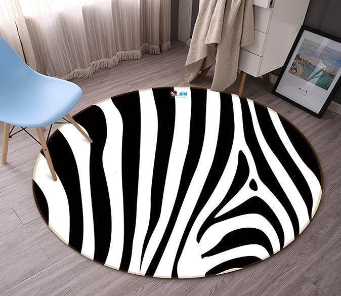 3D Black White Stripes 56 Round Rug – Round Carpet Home Decor