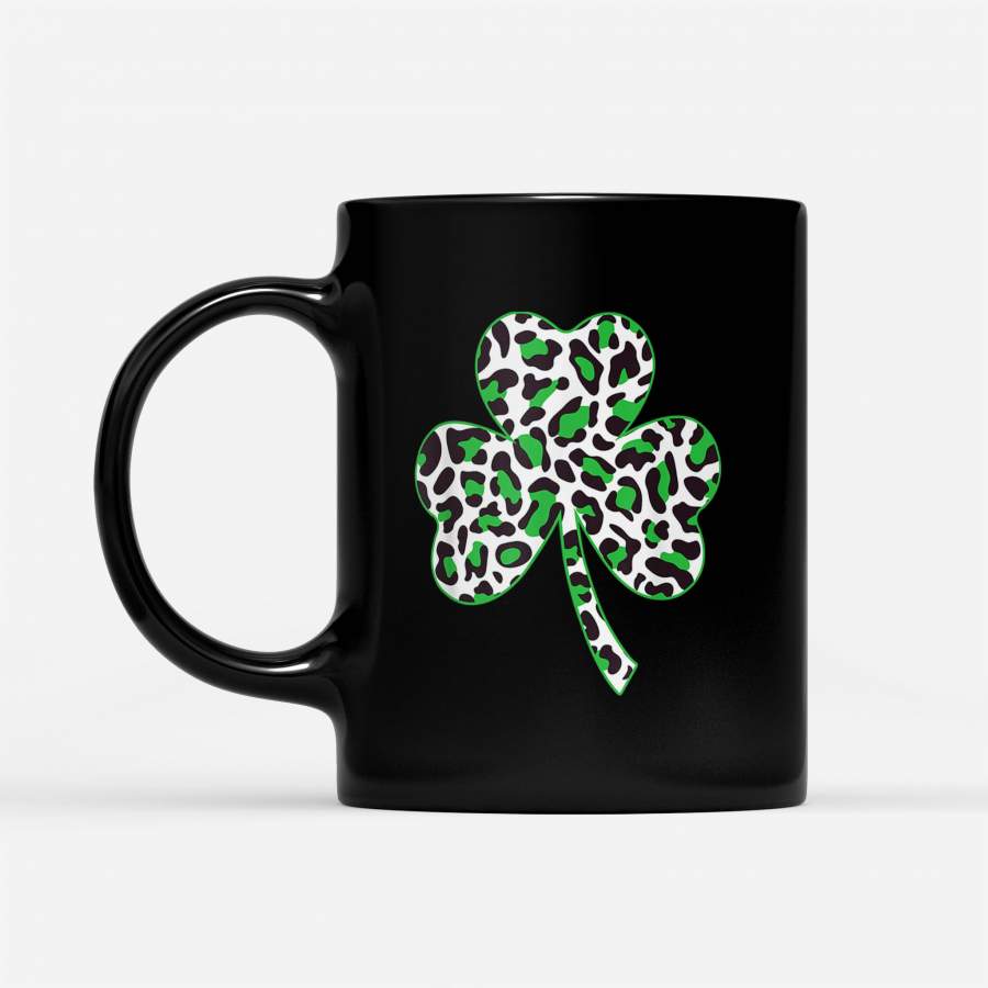 Cute Shamrock Leopard Print St Patricks Day Irish Pattern Coffee Mug Gift – Black Mug