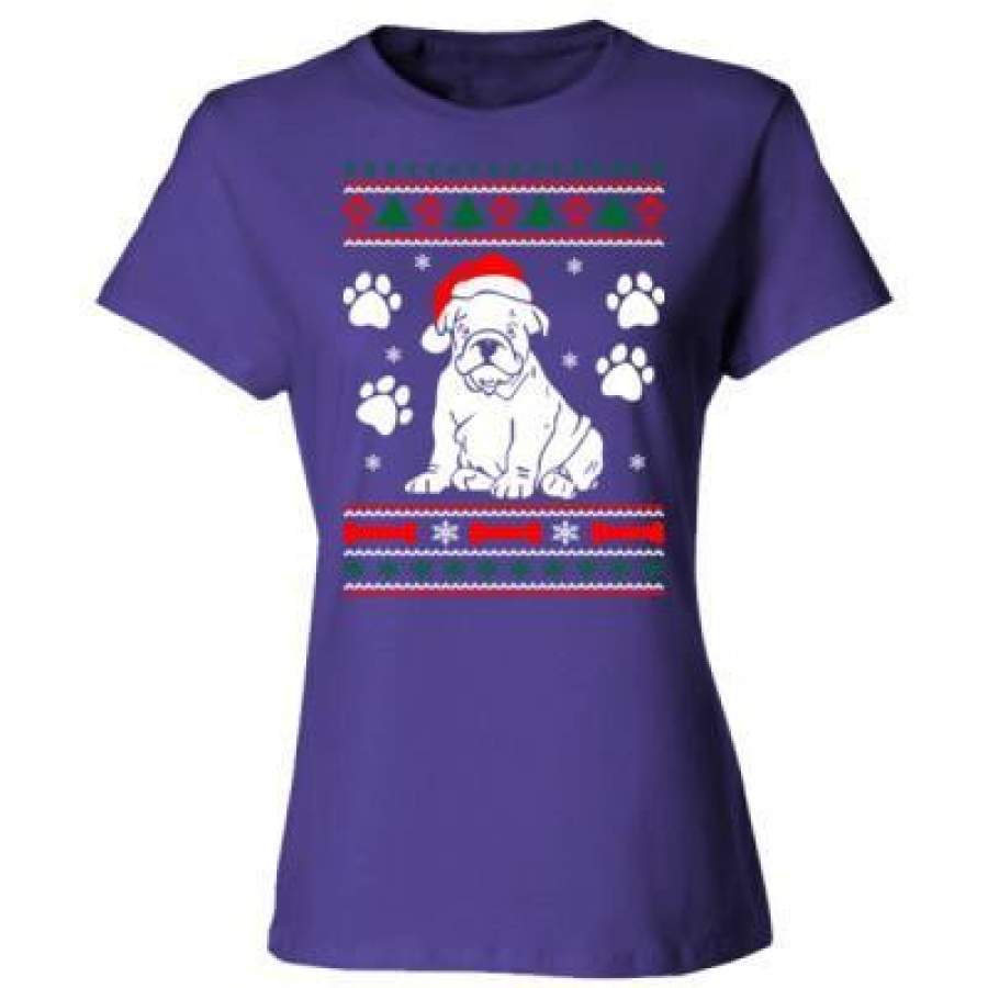 AGR Bulldog Dog Ugly Christmas Sweater Xmas – Ladies’ Cotton T-Shirt