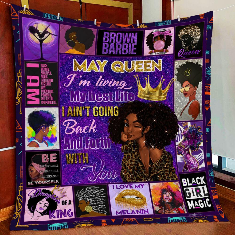 May Girl Black Queen Quilt Blanket