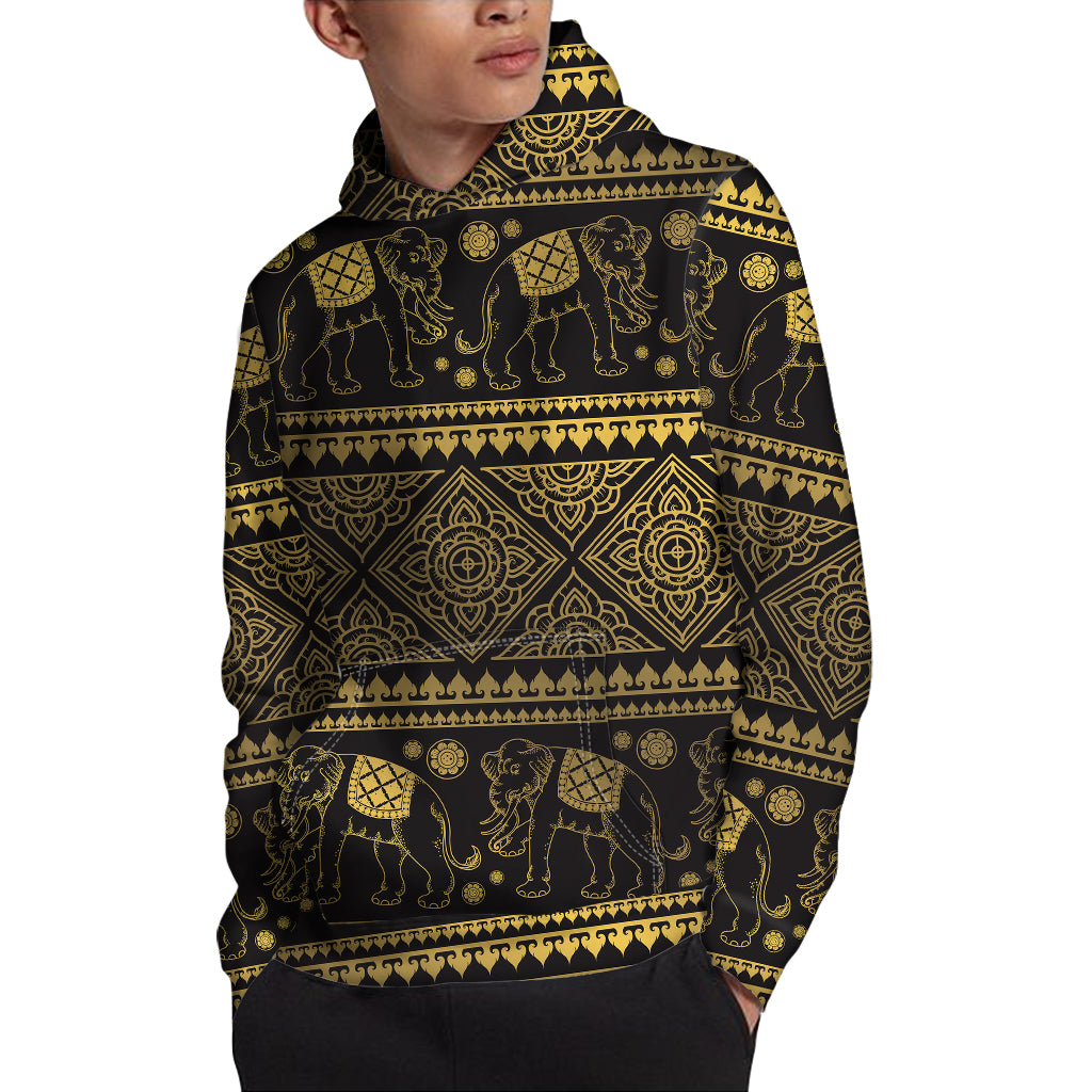 Ethnic Thai Elephant Pattern Print Pullover Hoodie