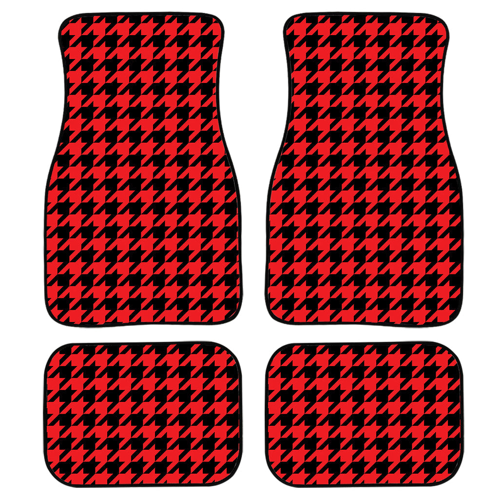 Red And Black Houndstooth Pattern Print Front And Back Car Floor Mats, Front Car Mat