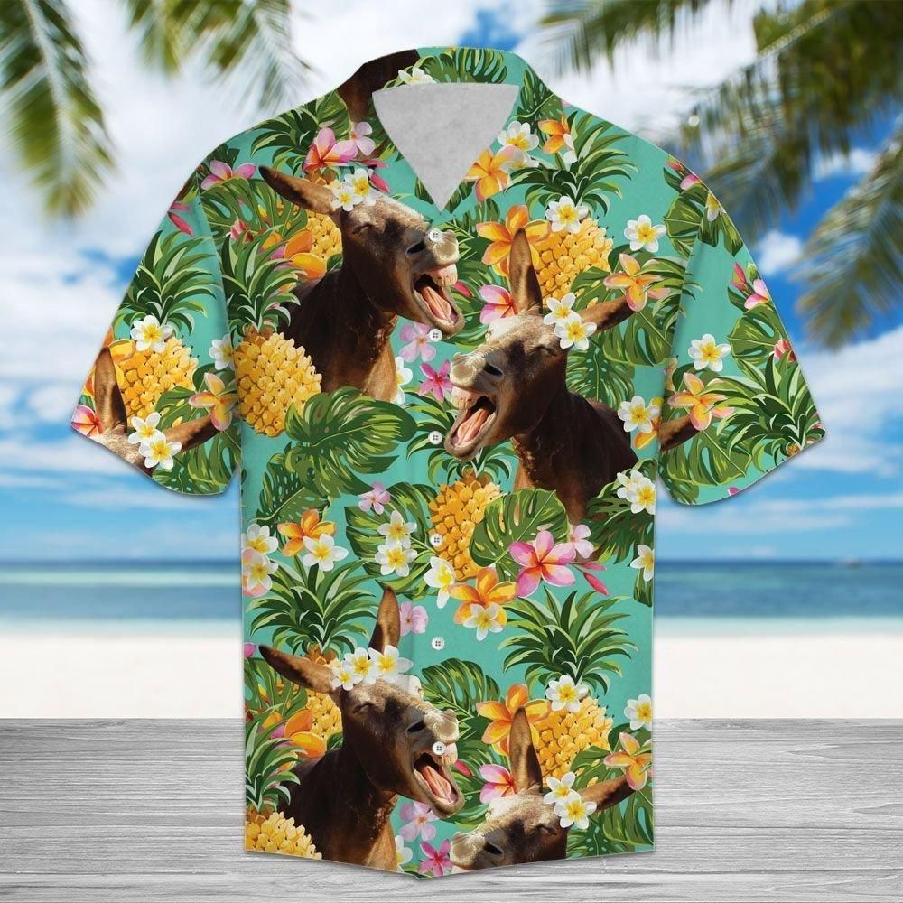 Tropical Pineapple Donkeys Aloha Hawaiian Shirt Colorful Short Sleeve Summer Beach Casual Shirt For Men And Women