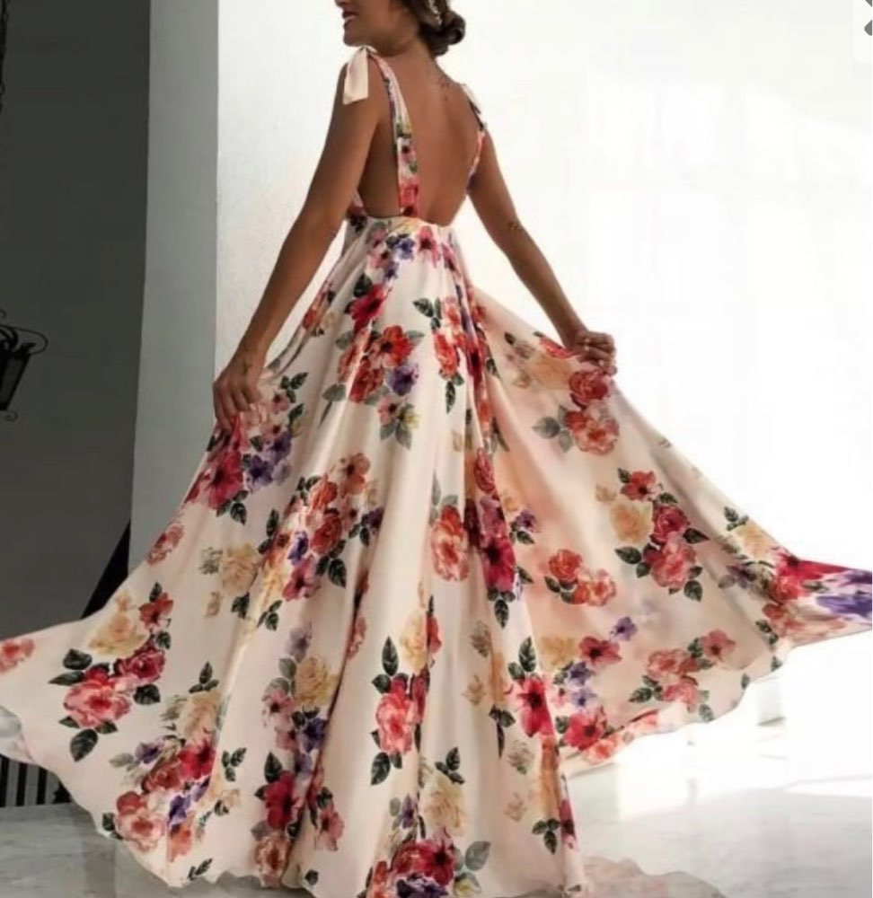 Backless Print Floral Tank Dresses Summer Sleeveless Sexy Elegant Swing Long Party Fairy Dress Dropshipping No.357 alx