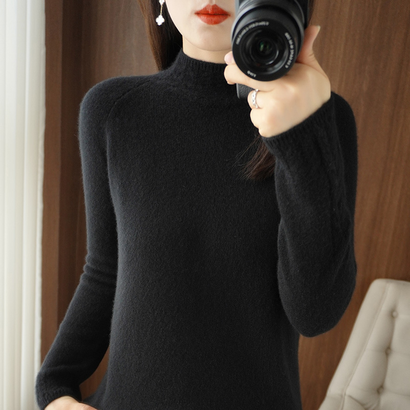 Solid color half turtleneck cashmere sweater women’s loose knitwear autumn and winter thickened pullover bottoming alx