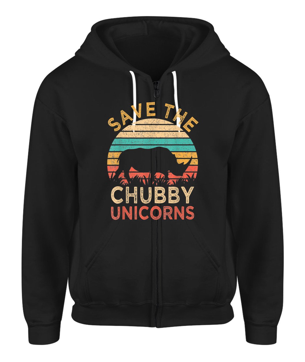 Save The Chubby Unicorns Vintage Funny Rhino Animal Rights Zip-Up Hoodie