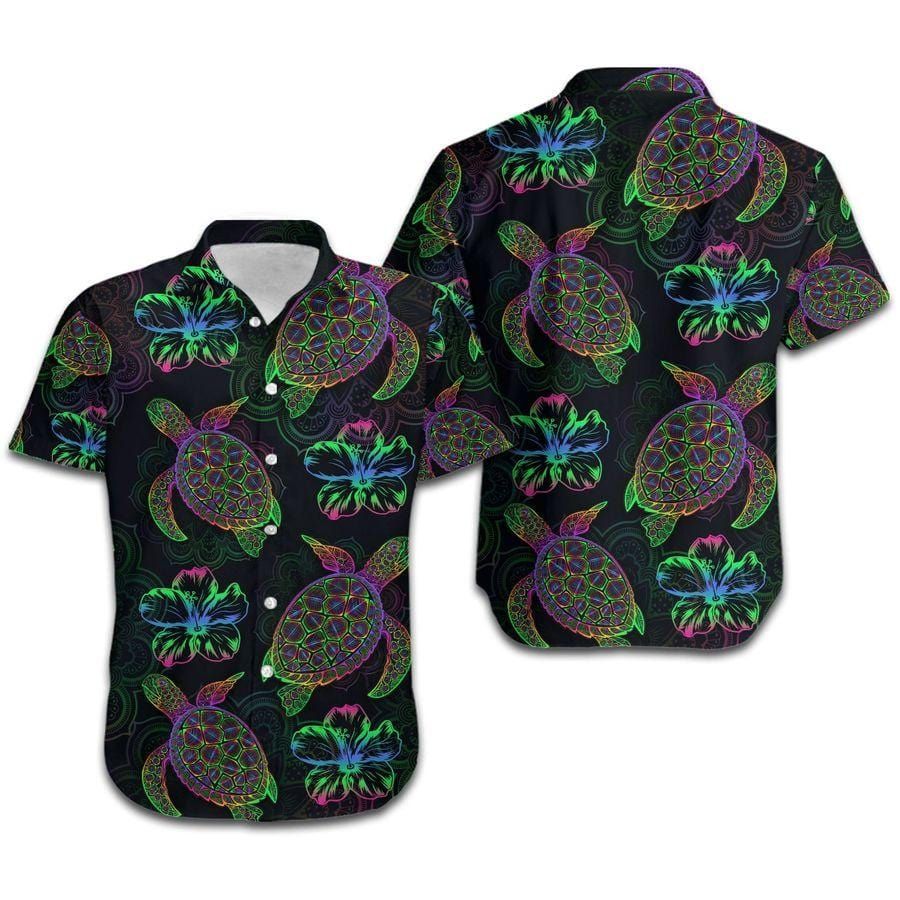 Hawaii Aloha Shirts Mandala Sea Turtle With Hibiscus Ha89757