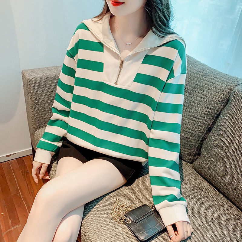 Striped Baggy Sweatshirts Women Sailor Collar Harajuku All-match Casual Clothing Autumn 4XL New Long Sleeve Korean Style Chic alx