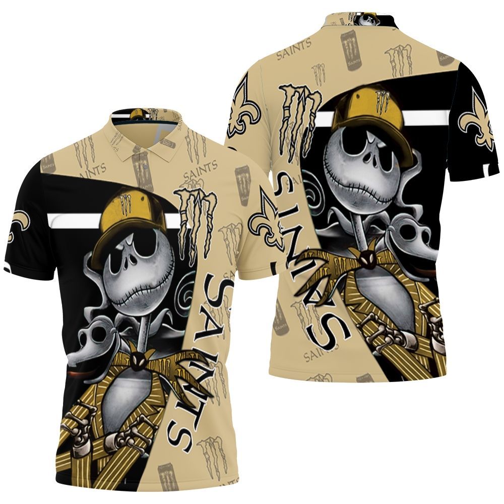 Jack Skellington Monster Energy Logo New Orleans Saints 3D Printed Hoodie For Fan Polo Shirt