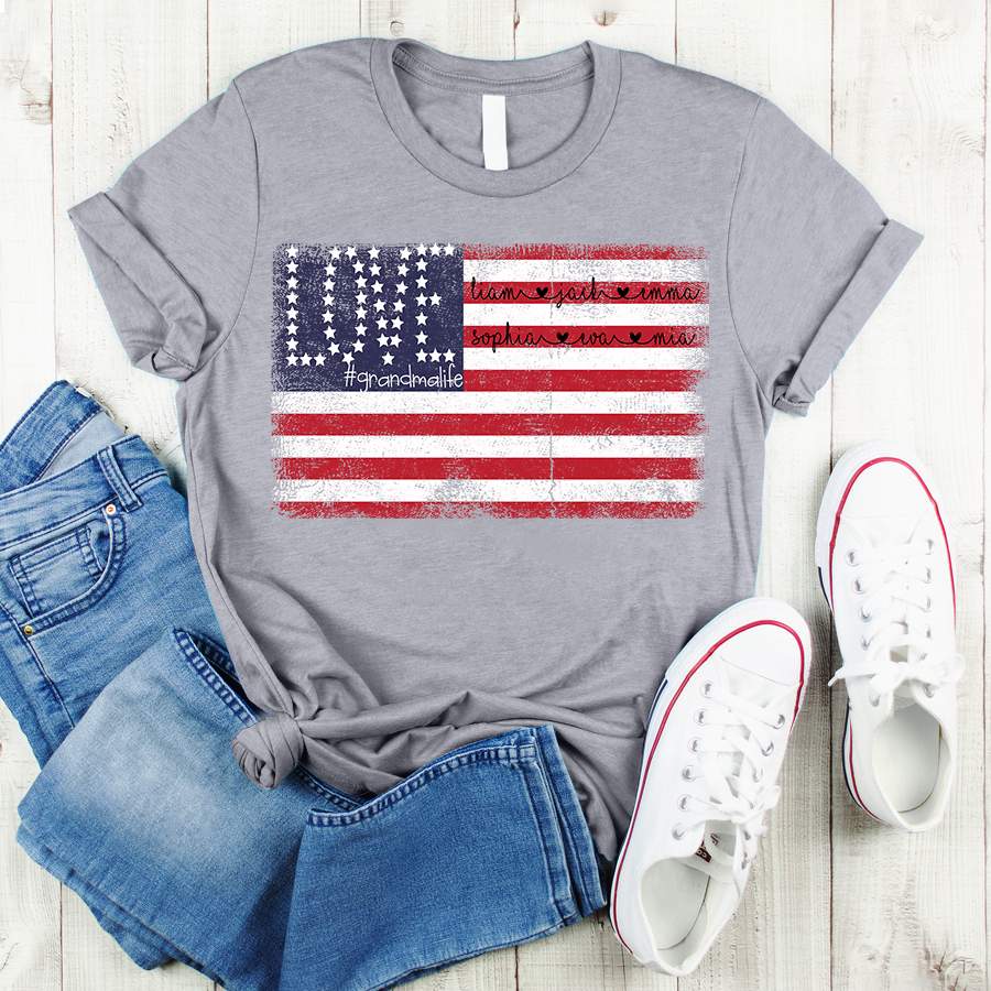 Personalized Love Grandma American Flag Kids Names Shirt