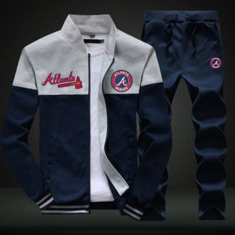 Atlanta Braves Sweatshirt +Sweatpants Mens Clothing 2 Pieces Sets Slim Tracksuit