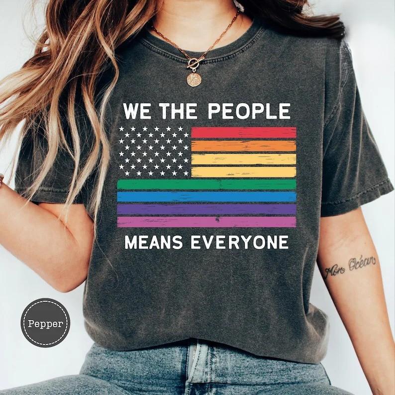 Comfort Colors Rainbow Flag Patriotic Shirt, Pride Month Shirt, LGBT Pride Parade Tshirt, Equal Right Tee, Lesbian Pride Tee, LGBT Gift