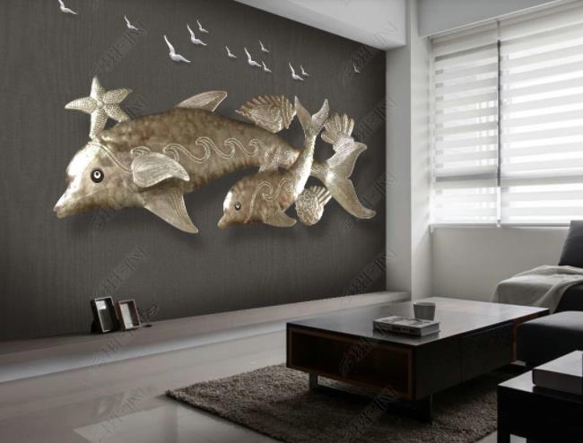 3D Stereo Effect Golden Dolphin Bird Wall Mural Wallpaper Sww2015