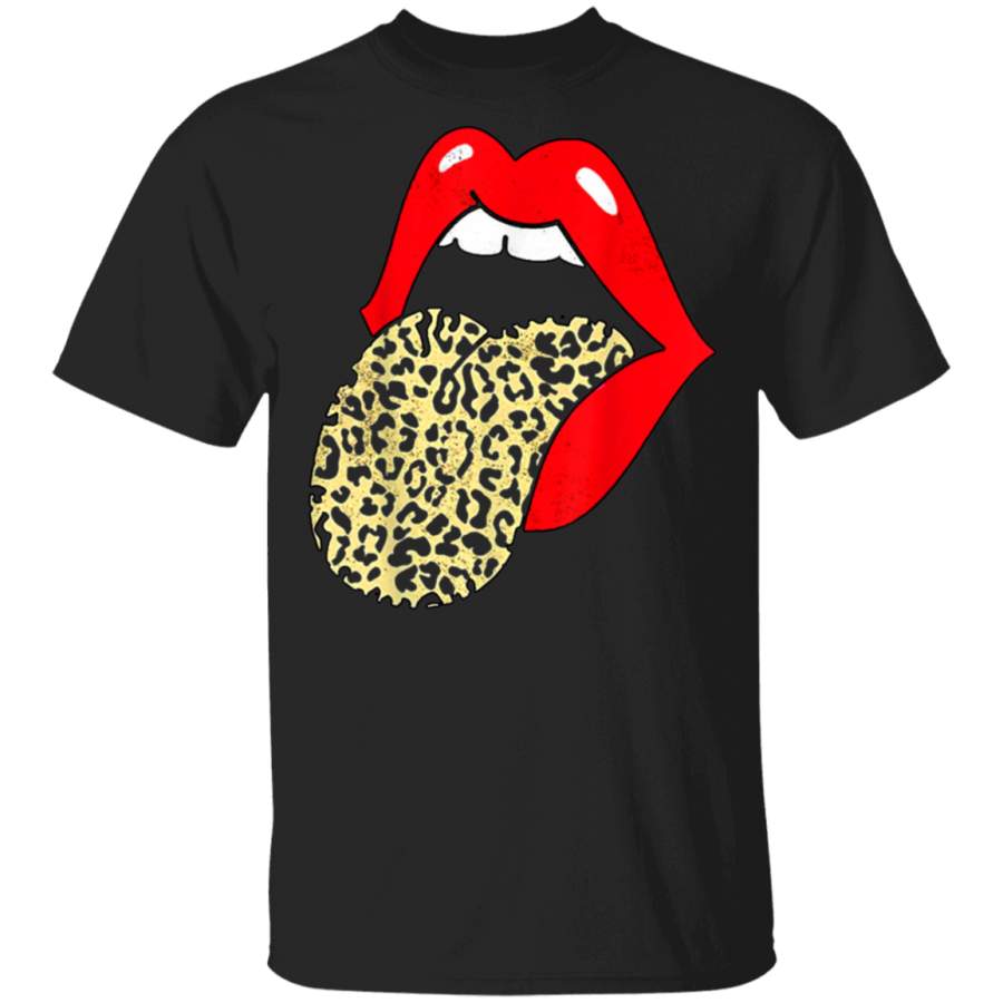 Red Lips Leopard Tongue Trendy Animal Print Vintage Gift T-Shirt