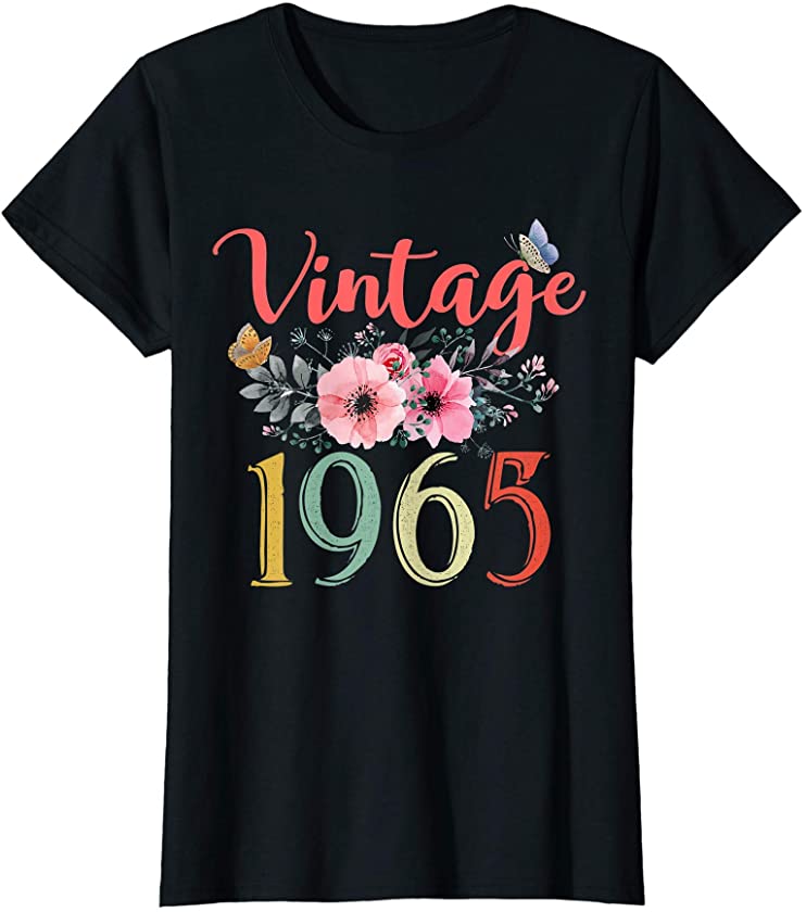 Womens Vintage 1965 Floral Funny 56th Birthday Awesome Since 1965 T-Shirt