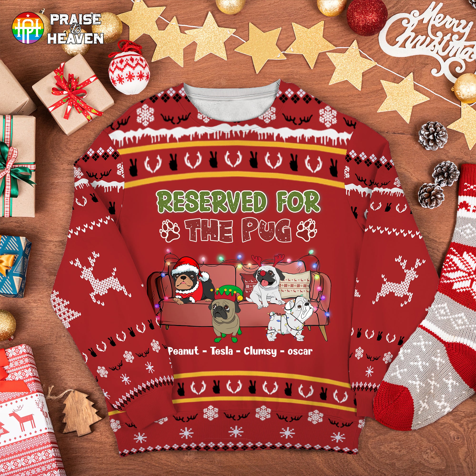 Reserved For The Pugs 3D-Printed Christmas Ugly Sweatshirt Hoodie Ap511