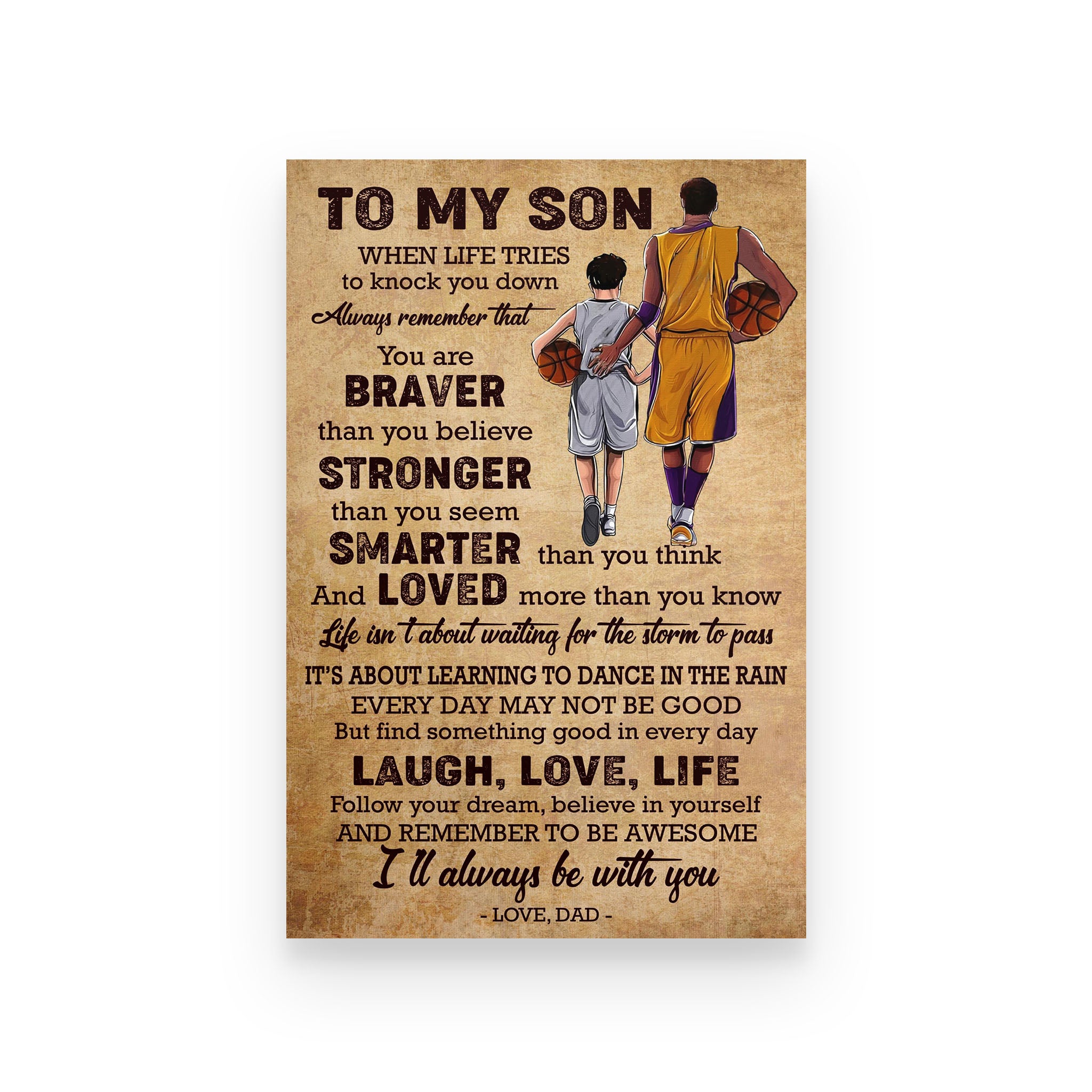 basketball poster dad to son you are braver than you believe