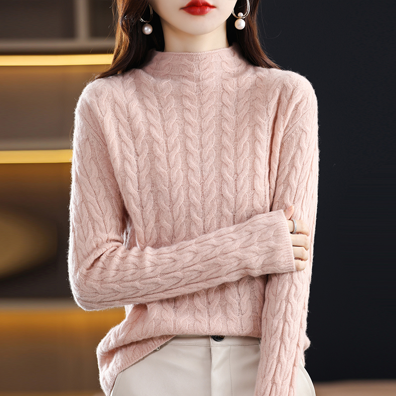 100% Wool Woman’s Sweaters Autumn Winter Half Turtleneck Cashmere Sweater Female Pullover Long Sleeve Jumper Knitted Tops Blouse alx