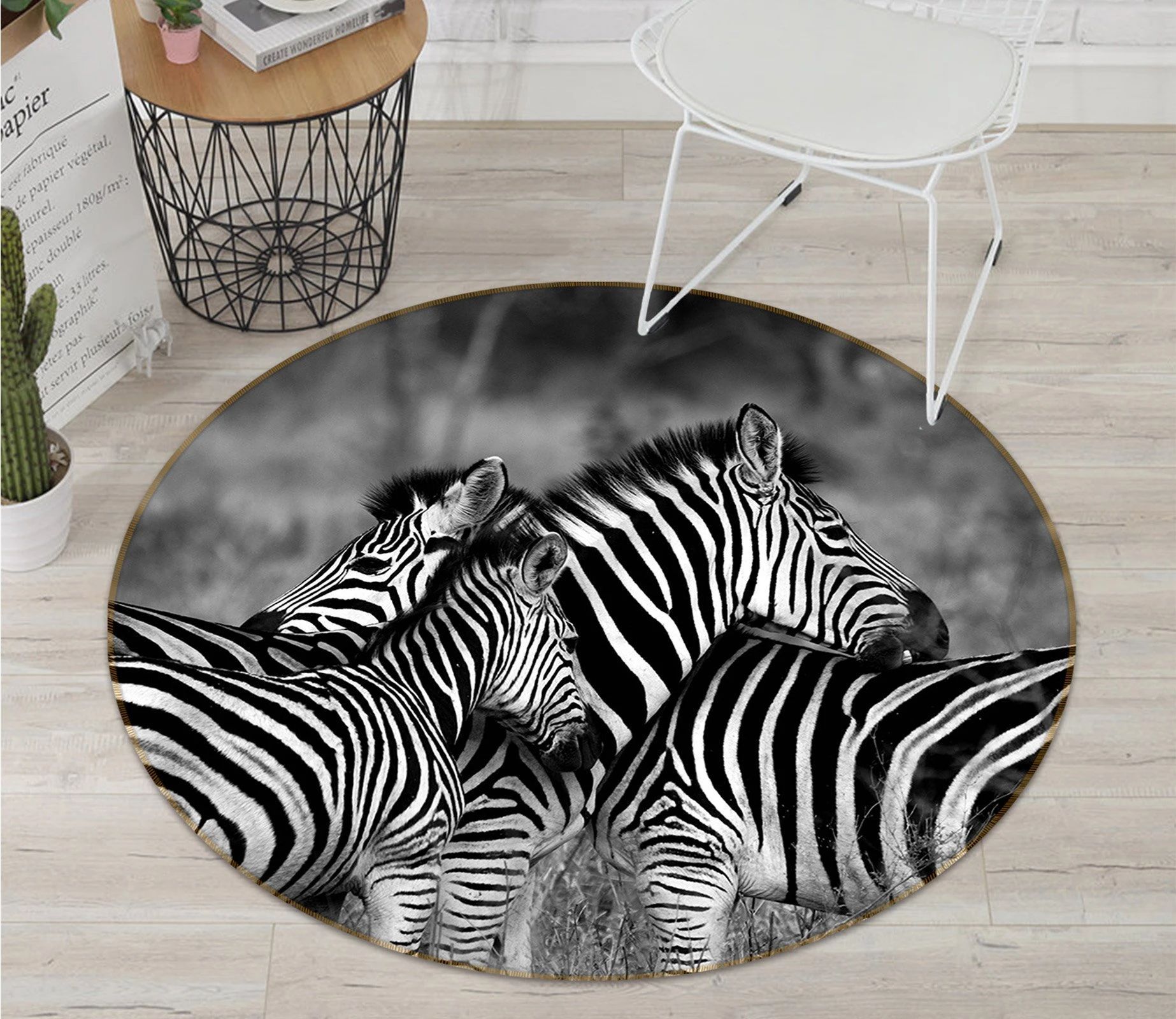 Zebra Group In Savanna Printed Round Rug – Round Carpet Home Decor