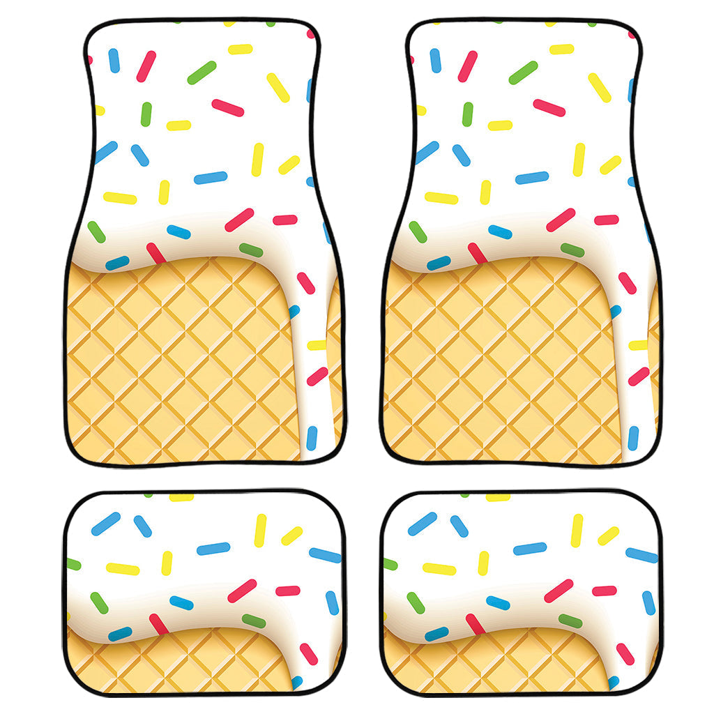 White Ice Cream Melted Print Front And Back Car Floor Mats, Front Car Mat