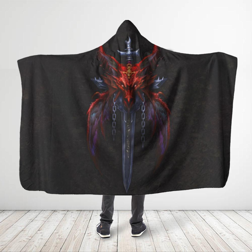 Viticstore™ Dragon Sword- Red & Silver Black Shade 3D All Over Print Hooded Blanket for Dragon Lovers