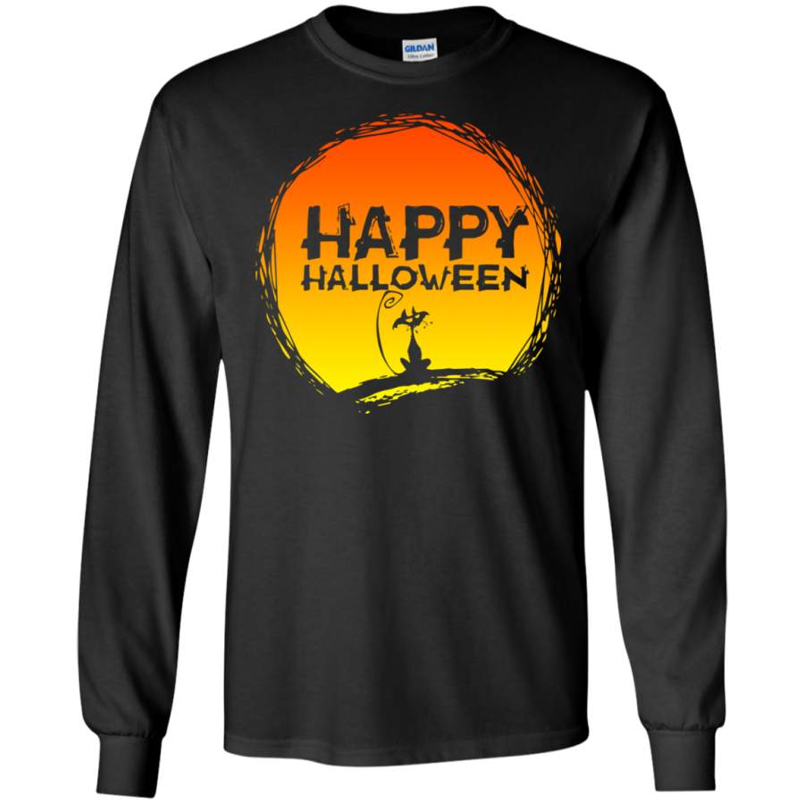 Happy Halloween Black Cartoon Cat LS shirt/Hoodie/Sweatshirt