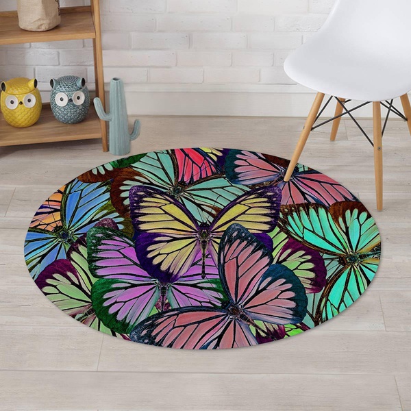 Colorful Butterfly Print Round Rug