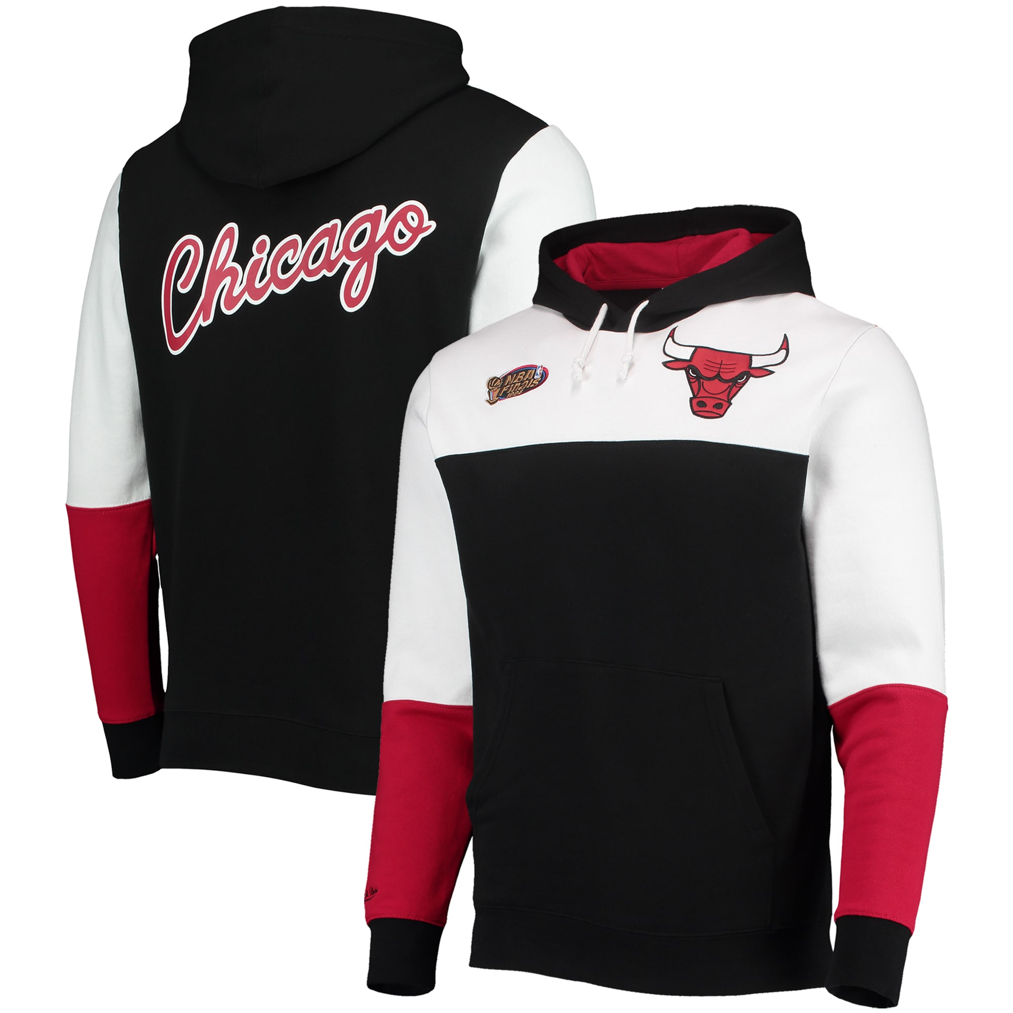 Chicago Bulls Mitchell & Ness Hardwood Classics 1996 NBA Finals Fusion 2.0 Colorblock Pullover Hoodie – Black