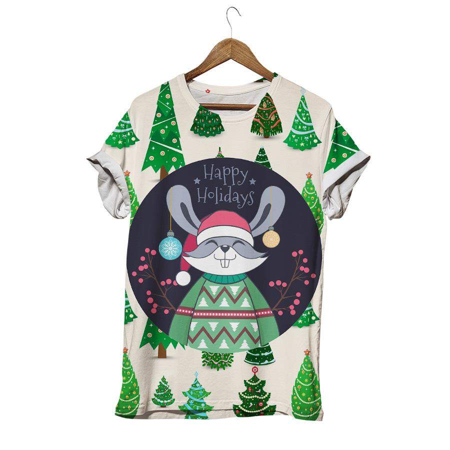 Cute Rabbit Happy Holiday Christmas Tree Christmas Rabbit T-shirt