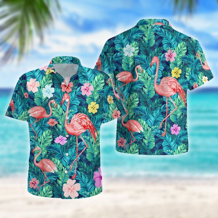 Flamingo Green Tropical Hawaii Summer Hawaii Shirts For Aloha Beach Shirt Ha30208