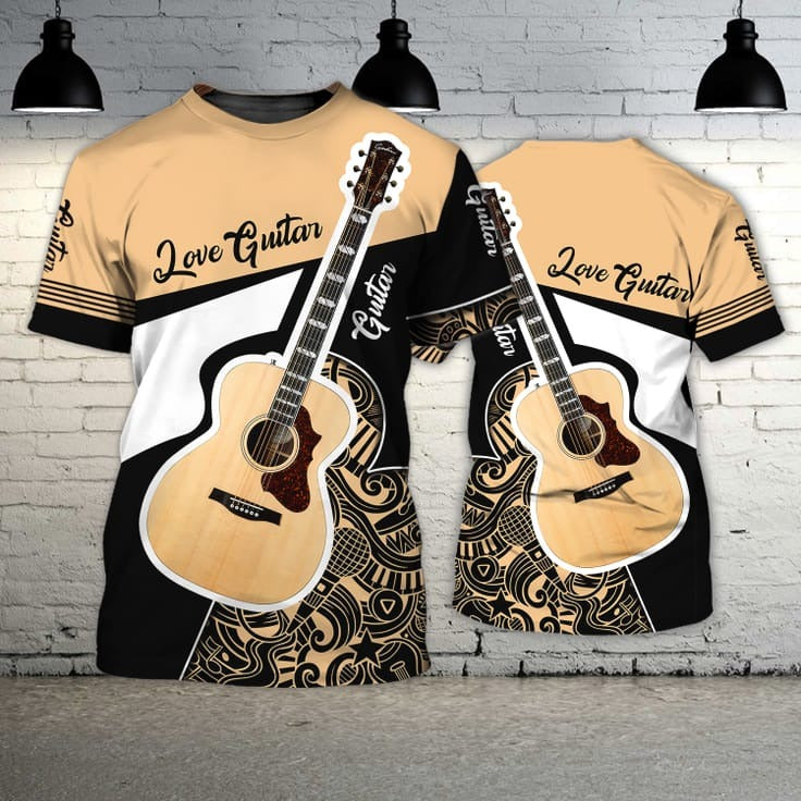 3D All Over Printed Love Guitar T Shirt, Guitar Shirts