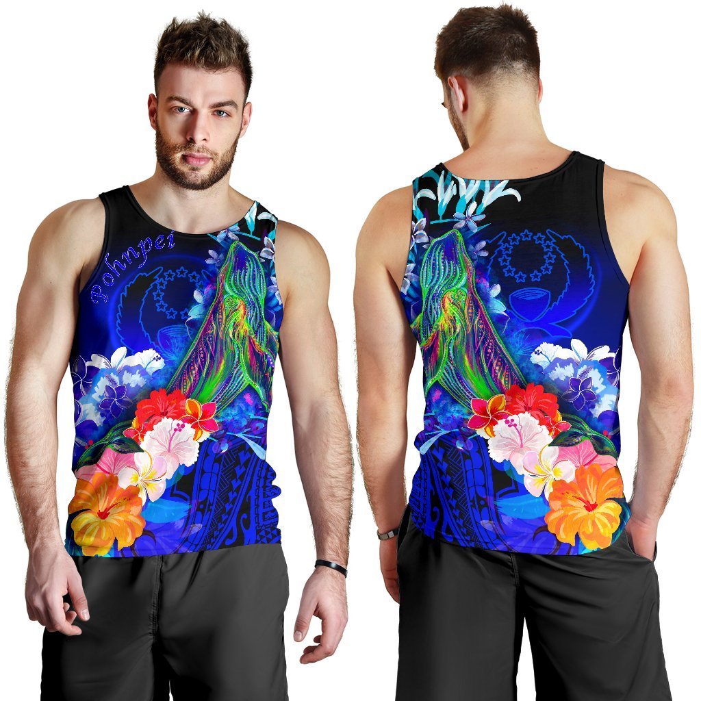 Pohnpei Men’S Tank Top – Humpback Whale With Tropical Flowers Blue