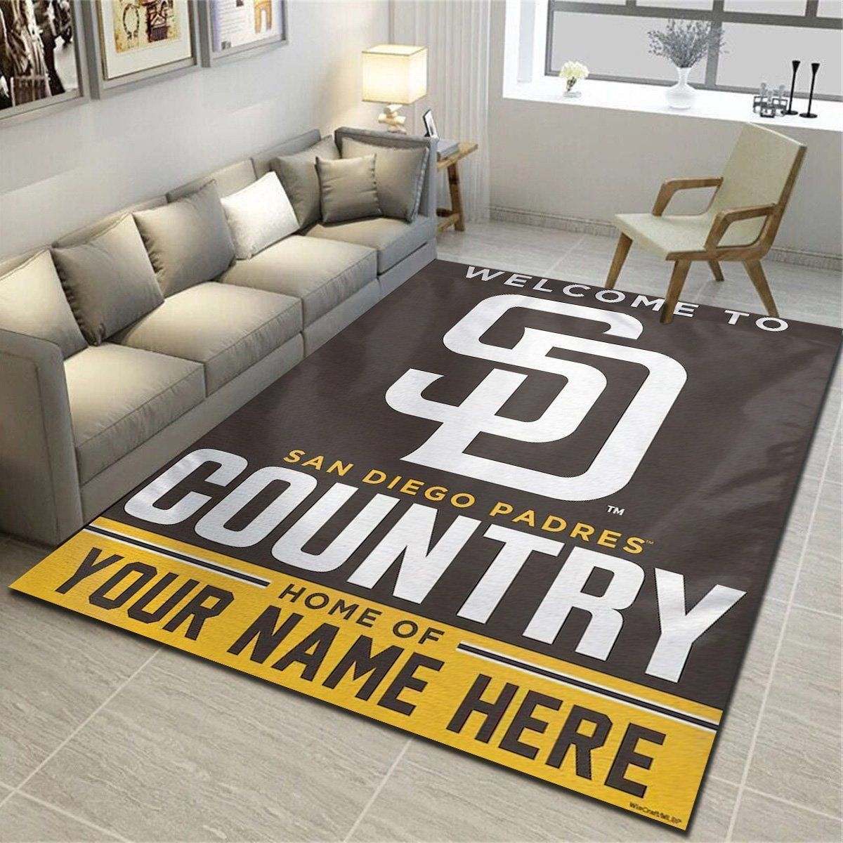 San Diego Padres Personalized Rug, Team Living Room Bedroom Carpet, Customized Floor Mat Home Decor