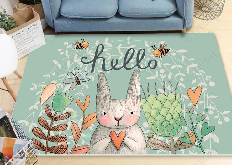 3D Cartoon Rabbit Green Non-Slip Rug Mat 245