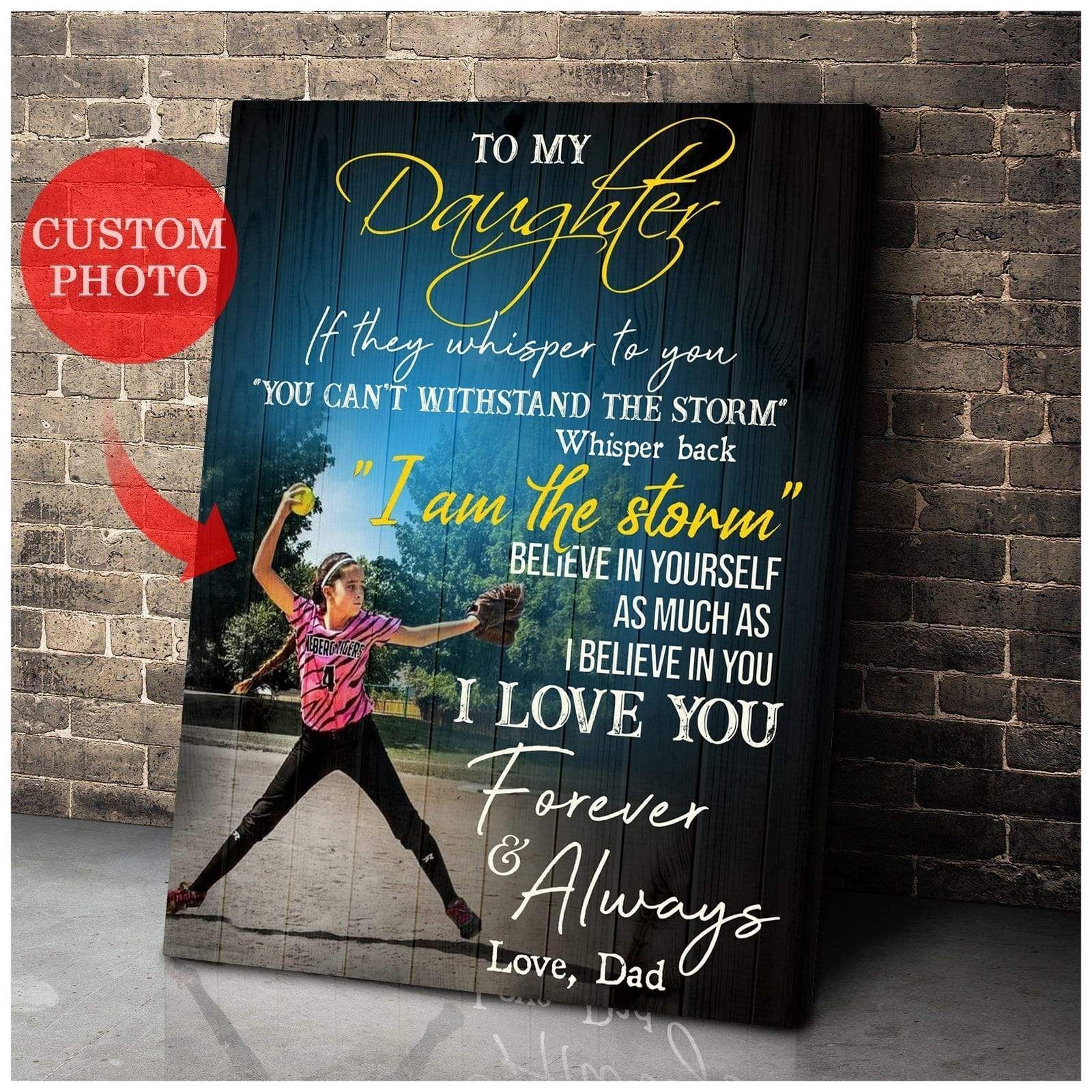 To My Daughter Softball Personalized Photo Wall Art Canvas Gift For Family, Wall Art Decor, Canvas Print, Home Decor