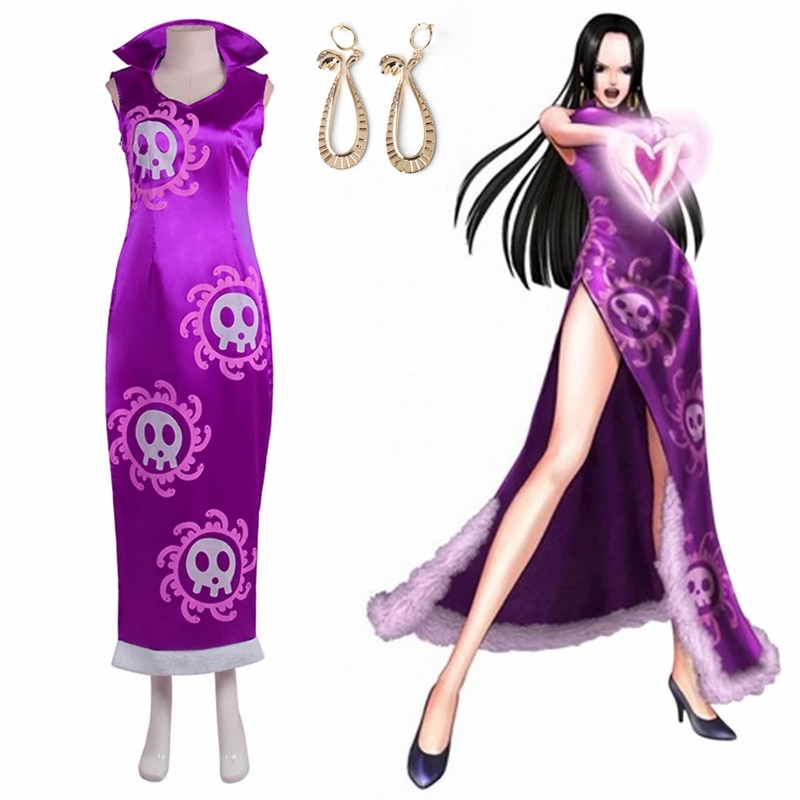 Anime One Piece Boa Hancock Cosplay Costume Earrings Halloween Carnival Cheongsam Set alx