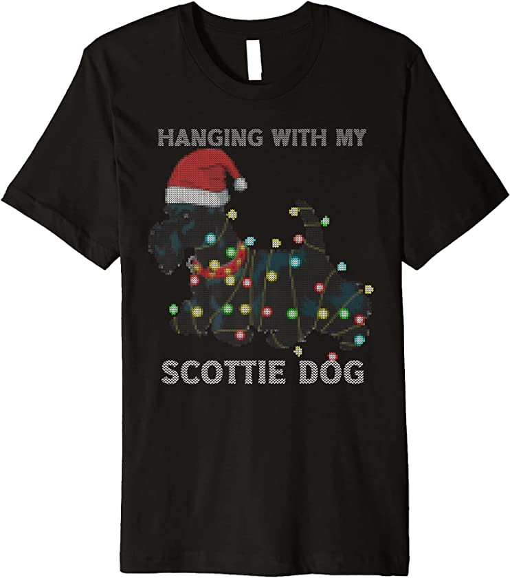 Ugly Christmas Lights Scottie Dog Lover Funny Xmas Gift Premium T-Shirt