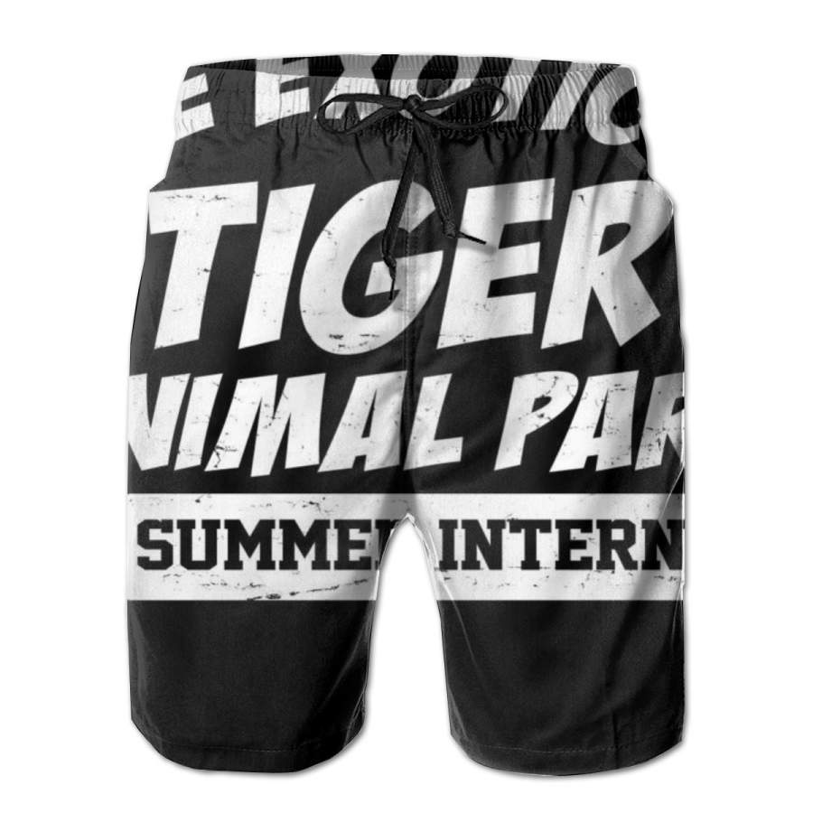 2 Pack Joe Exotic’s Tiger Animal Park Summer Intern Horizontal Poster Men Swim Trunks Drawstring Elastic Waist Quick Dry Beach Shorts with Mesh Lining Swimwear Bathing Suits