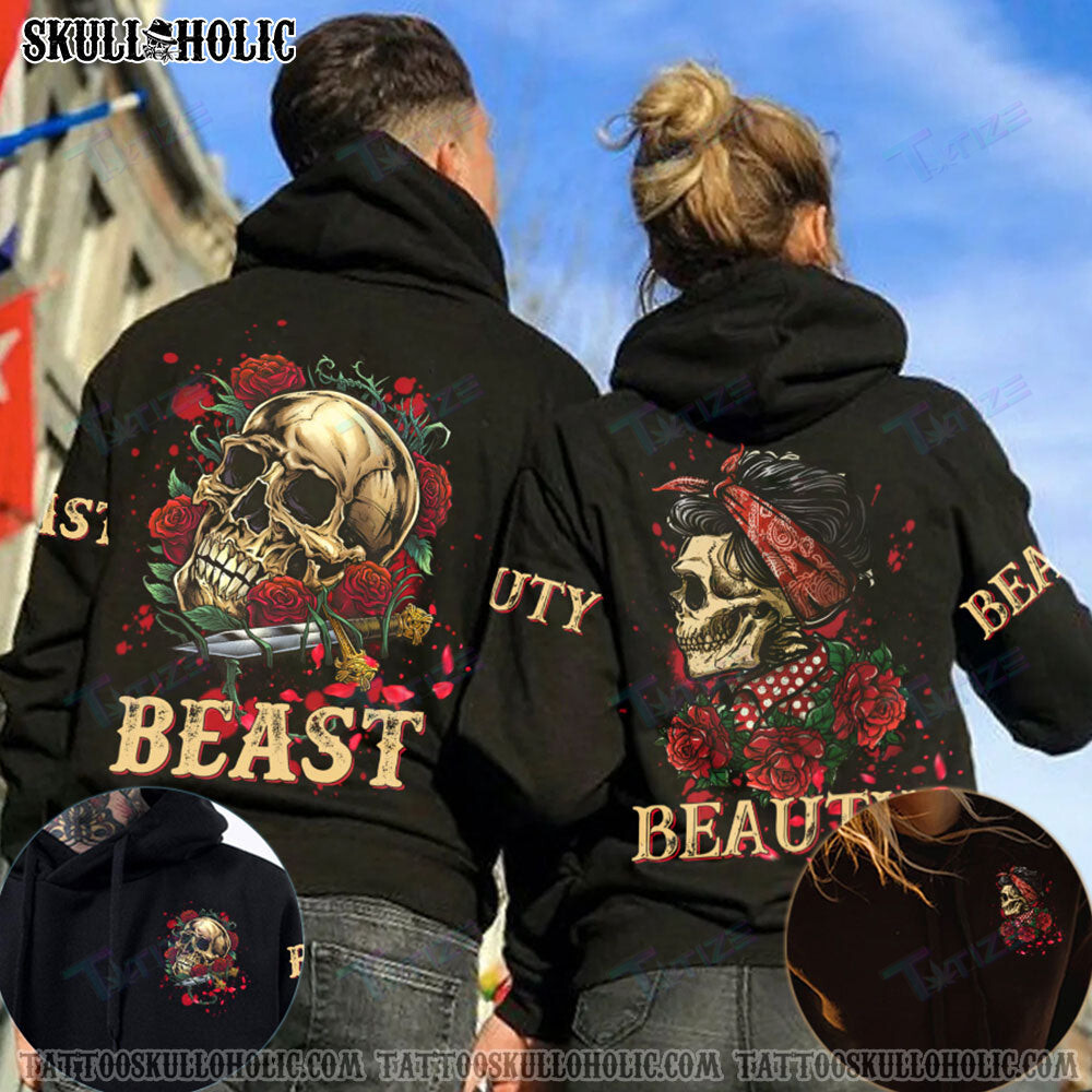 Matching Couple Shirt Couple Beast Beauty Skull Rose 3D All Over Printed Shirt, Sweatshirt, Hoodie, Bomber Jacket Size S – 5Xl