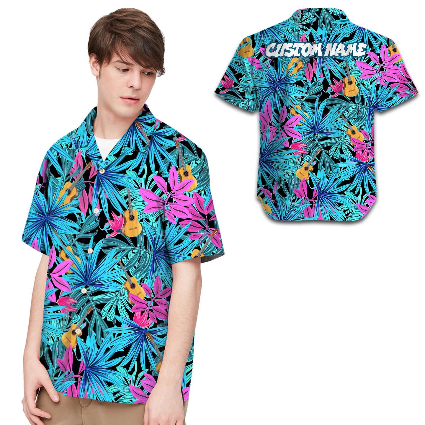 Guitar Tropical Leaves Custom Name Men Hawaii Shirt For Music Lovers In Daily Life Ha90113