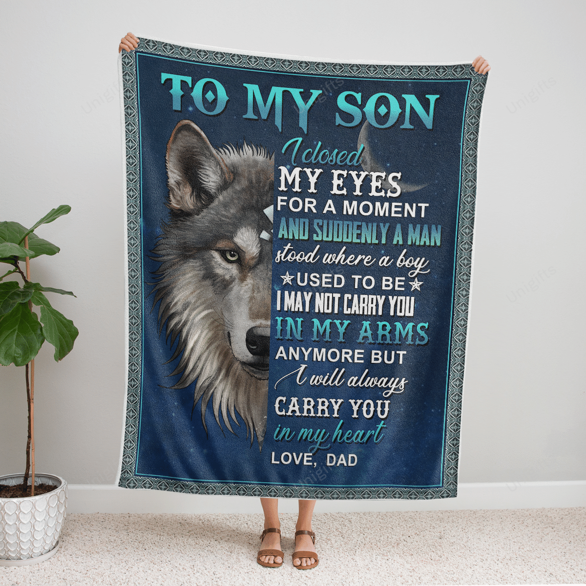 To My Son From Dad Wolf I Closed My Eyes Fleece Blanket Gift For Son Birthday Gift Home Decor Bedding Couch Sofa Soft And Comfy Cozy