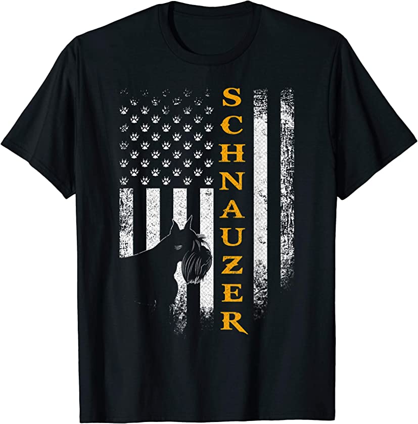 Vintage USA Schnauzer Dog Silhouette American Flag Funny T-Shirt