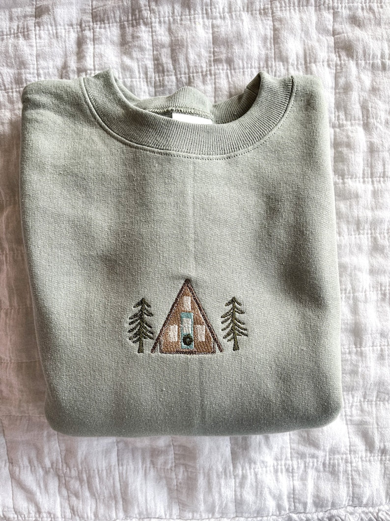 A-Frame Cabin Embroidered Sweatshirt 2D Crewneck Sweatshirt All Over Print Sweatshirt For Women Sweatshirt For Men Sws2902