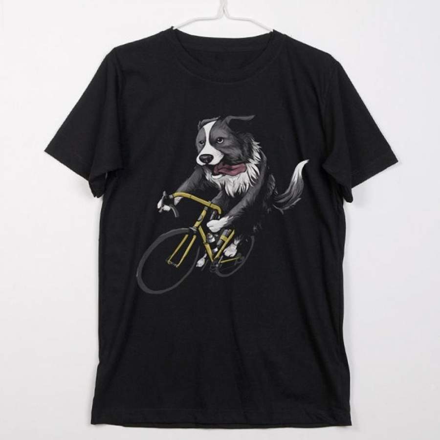 Collie Scottish Sheep Dog Ride Bike Graphic Fashion Mens Cotton Round Neck T-shirt