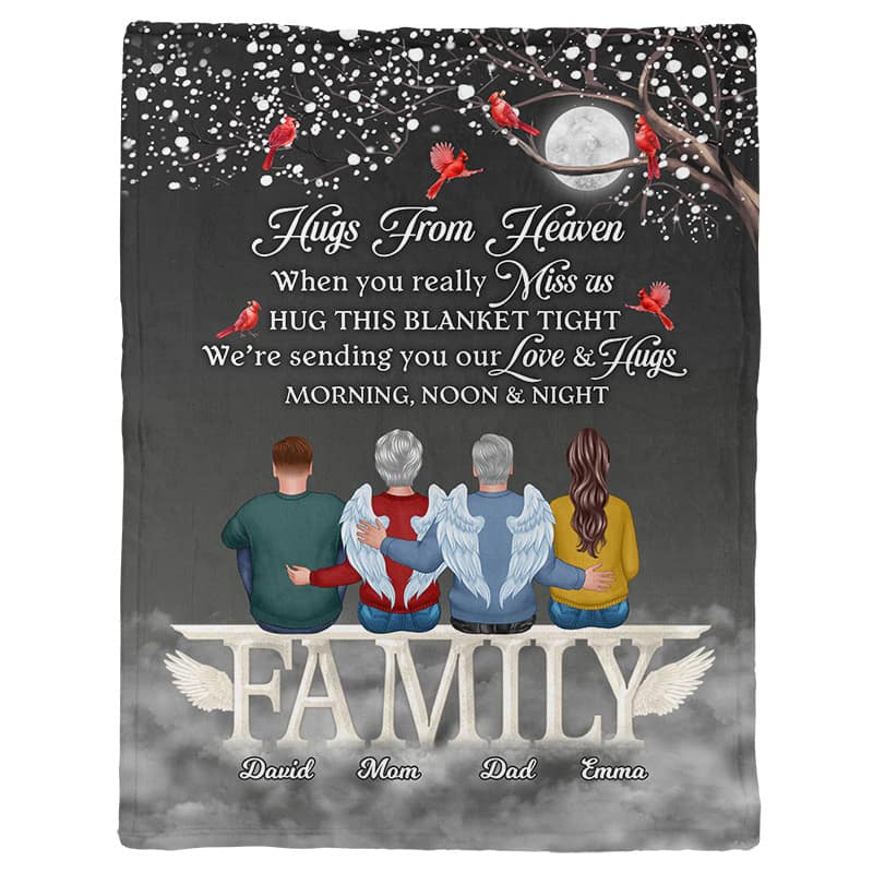 Hugs From Heaven Family Sitting Memorial Personalized Fleece Blanket