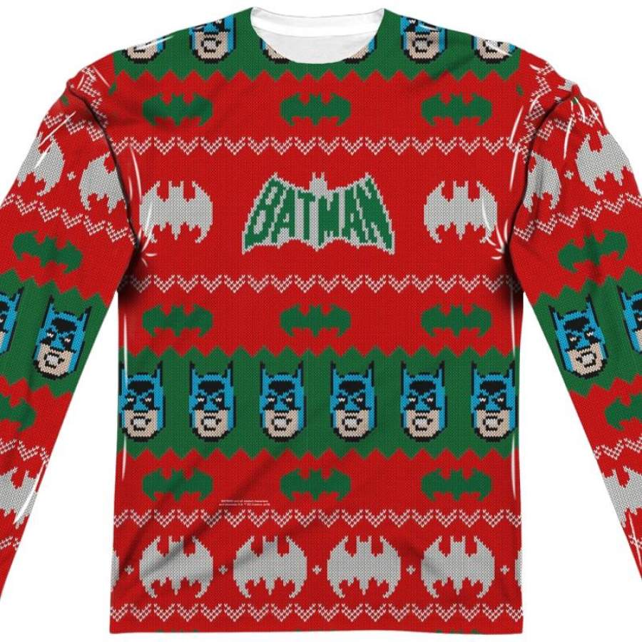 Batman Ugly Christmas Faux Sweater Long Sleeve Tee